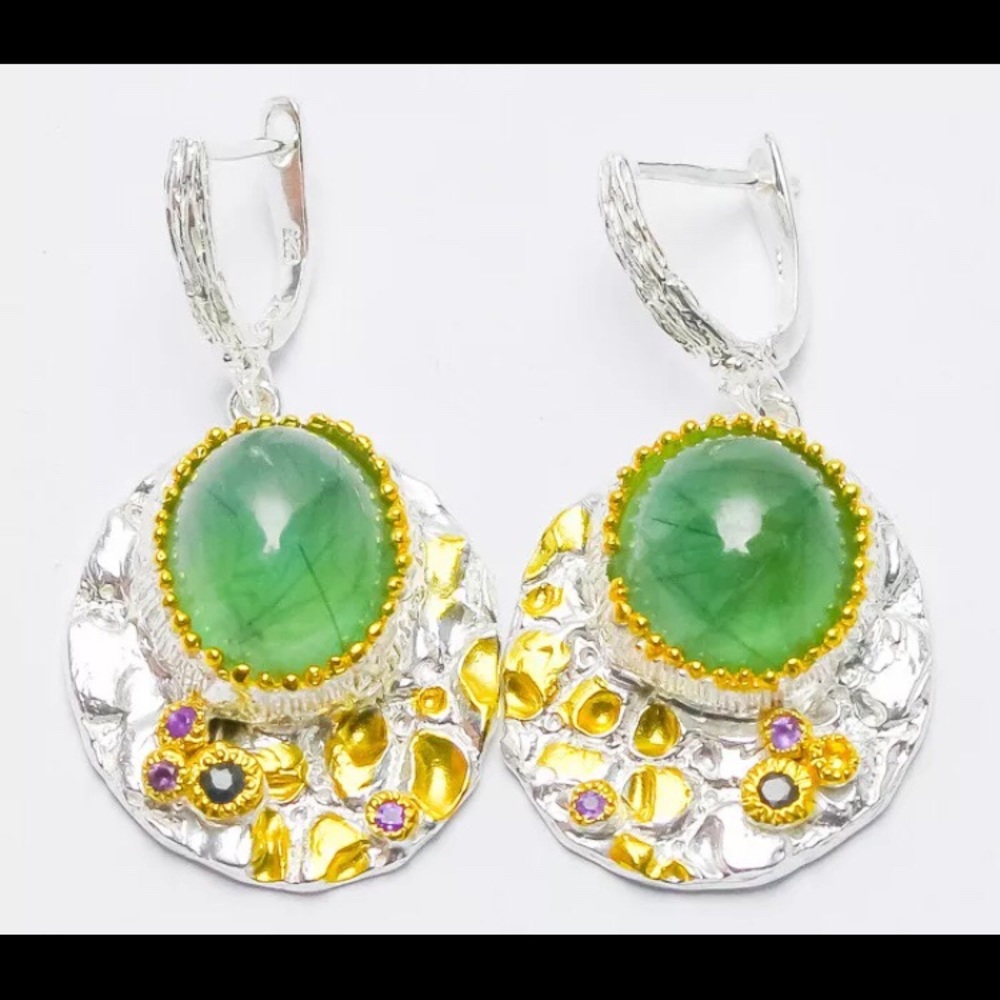 Natural Prehnite sterling silver Set